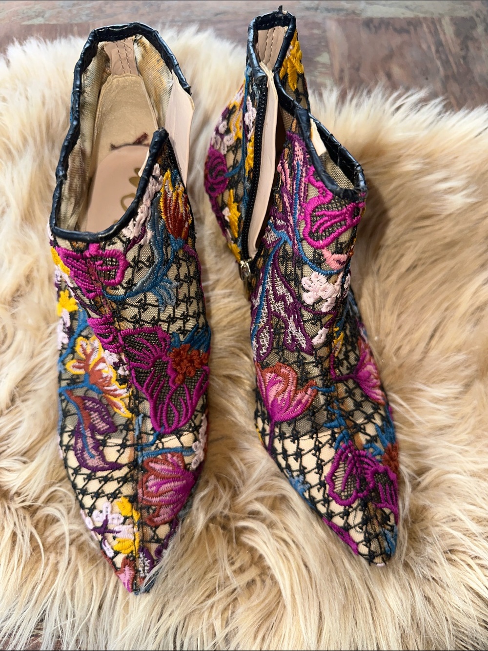 Sam Edelman Kinzey Floral Embroidered Pointed-Toe Mesh Ankle Boots Whimsigoth